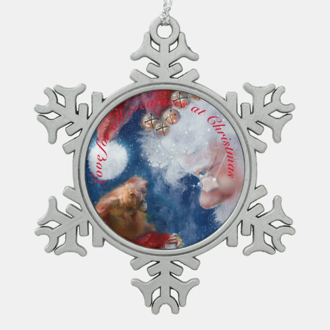 Santa Lieben Wildtiere Schneeflocken Zinn-Ornament (Vorderseite)