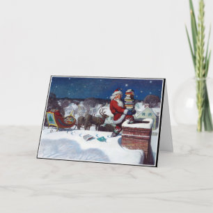 Santa liefert Bücher an Weihnachten Karte