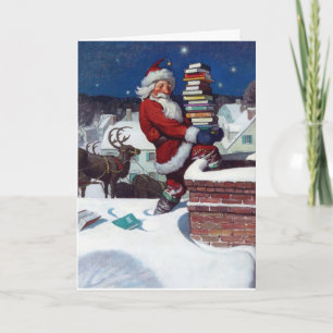 Santa liefert Bücher zu Weihnachten, Karte