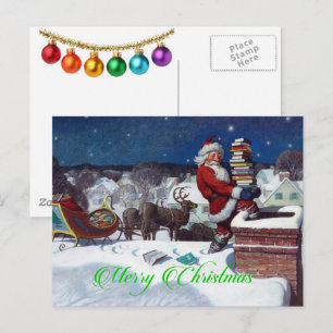 Santa liefert eine Ladung Bücher Postkarte