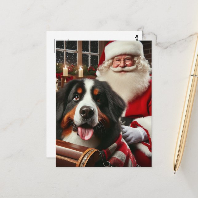 Santa liefert einen Berner Hund Postkarte (Vorderseite/Rückseite Beispiel)