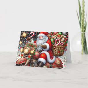 Santa liefert Pakete auf einem roten Motorrad Feiertagskarte
