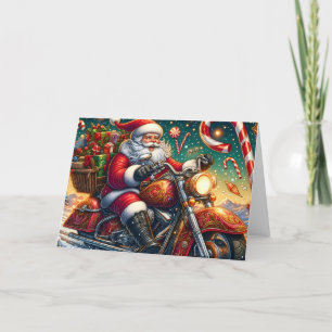 Santa liefert Pakete auf Motorrad Feiertagskarte