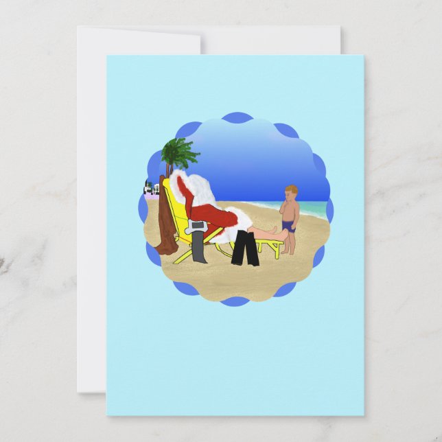 Santa liegt am Strand Feiertagskarte (Vorderseite)