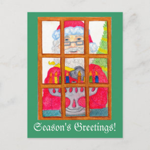 Santa Lighting Menorah Postcard Feiertagspostkarte
