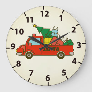 Santa-Lkw Seitenansicht Frohe Weihnachten Große Wanduhr