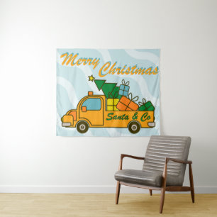 Santa LKW Seitenansicht Frohe Weihnachten Wandteppich
