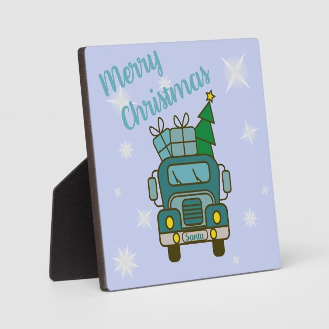 Santa LKW Vorderansicht Frohe Weihnachten Fotoplatte (Vorderseite)