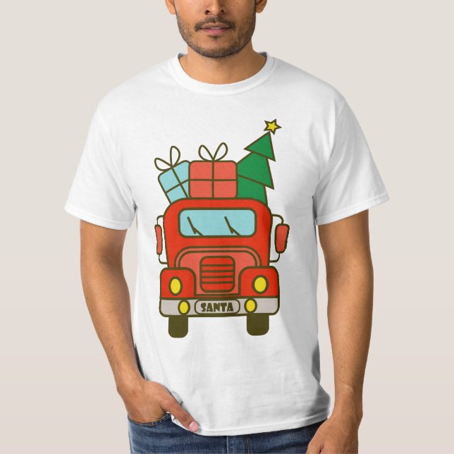 Santa LKW Vorderansicht Frohe Weihnachten T-Shirt (Vorderseite)
