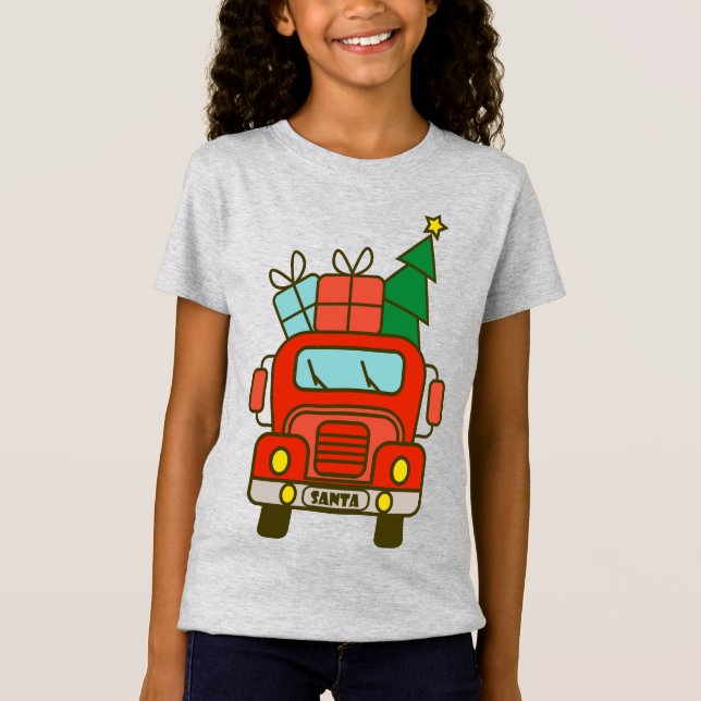 Santa LKW Vorderansicht Frohe Weihnachten T-Shirt (Vorderseite)