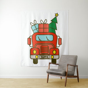 Santa LKW Vorderansicht Frohe Weihnachten Wandteppich