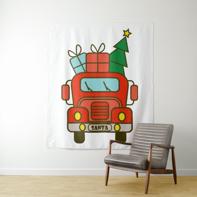 Santa LKW Vorderansicht Frohe Weihnachten Wandteppich (Beispiel)