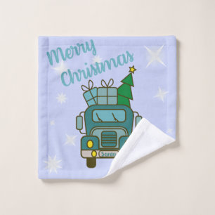 Santa LKW Vorderansicht Frohe Weihnachten Waschlappen