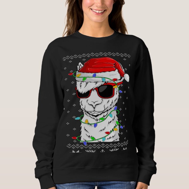 Santa Llama  Christmas Lights Ugly Llama Xmas Sweatshirt (Vorderseite)