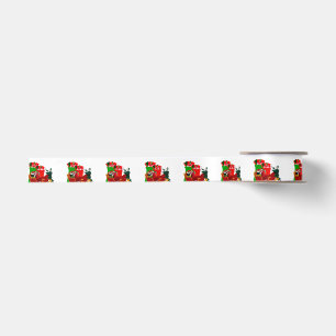Santa Loading Sleigh White Ribbon Satinband