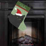 Santa Long Hair Black Cat Green Eyes Strumpf Großer Weihnachtsstrumpf<br><div class="desc">Erstellen Sie einen personalisierten Strumpf für Ihr Pelzkind. Dieses Design besteht aus einer langen Haar schwarzen Katze in einer Weihnachtsmannmütze mit Weihnachtsfarben und die Fähigkeit,  auf Ihre Bedürfnisse anpassen. Originelles Design von Night Owl's Menagerie,  2017.</div>