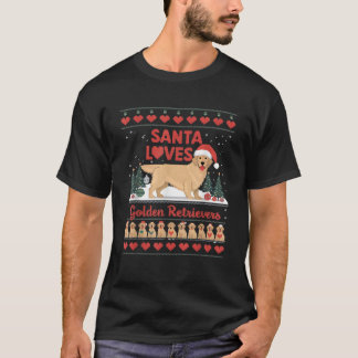Santa Loves Golden Retrievers Ugly Christmas Funny T-Shirt