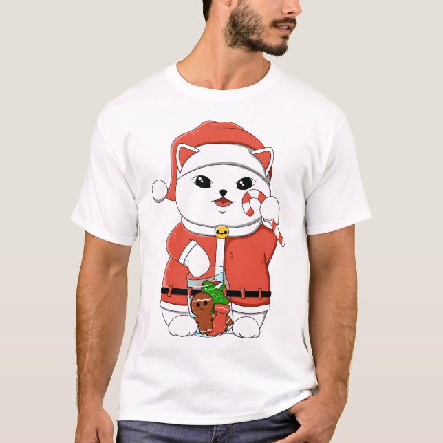 Santa Lucky Cat T-Shirt (Vorderseite)