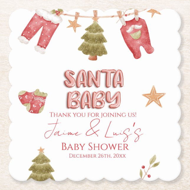 Santa Mädchen Junge Feiertag Baby Shower   Untersetzer (Vorderseite)