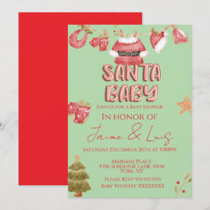 Santa-Mädchen-Jungen-Feiertags-Grün-Baby-Party Einladung