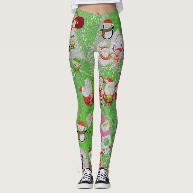 Santa Magical Green New Year  Leggings (Vorderseite)