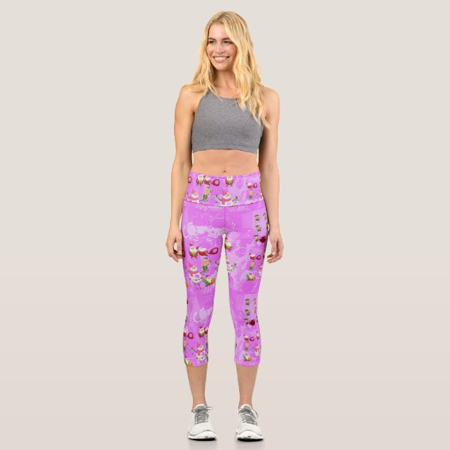 Santa Magical Pink New Jahre Capri Leggings (Vorderseite)