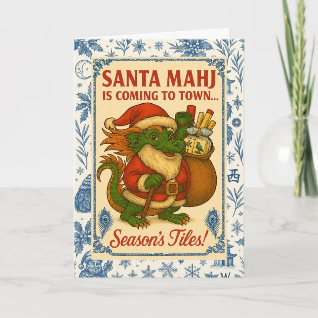 Santa Mahj! Weihnachtskarte Feiertagskarte (Vorderseite)