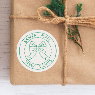 Santa Mail Post Briefmarke mit Bow Weihnachten Runder Aufkleber