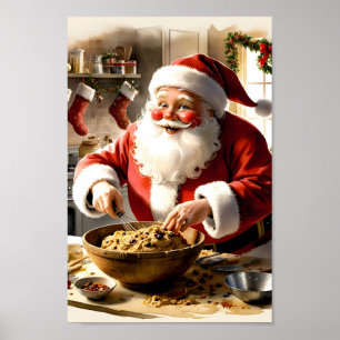 Santa Making Fruitcake Weihnachtsküche Kunst Poster