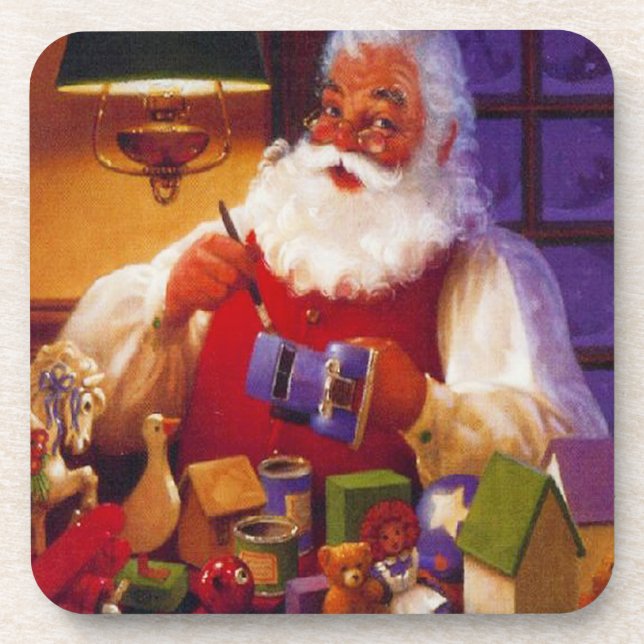 Santa Making Toys Set von Cork Untersetzer (Vorderseite)
