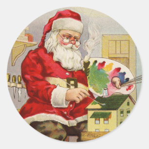 Santa malt ein Puppenhaus Runder Aufkleber