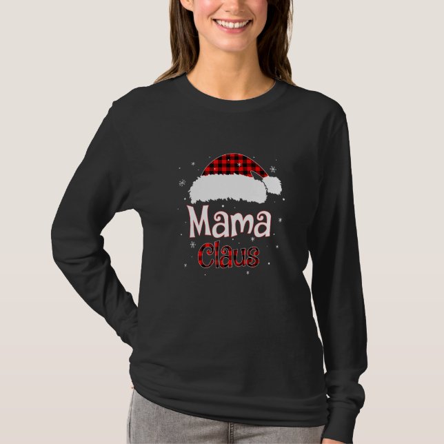 Santa Mama Claus Red Kariert Family Pajamas Christ T-Shirt (Vorderseite)