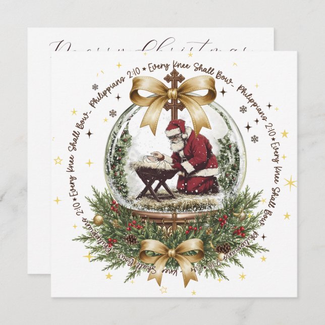 Santa & Manger Christmas Card with Scripture  (Vorne/Hinten)