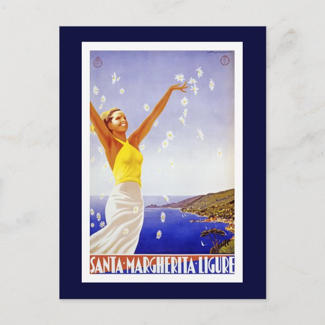 "Santa Margherita, Liguria Vintage Travel Poster Postkarte (Vorderseite)