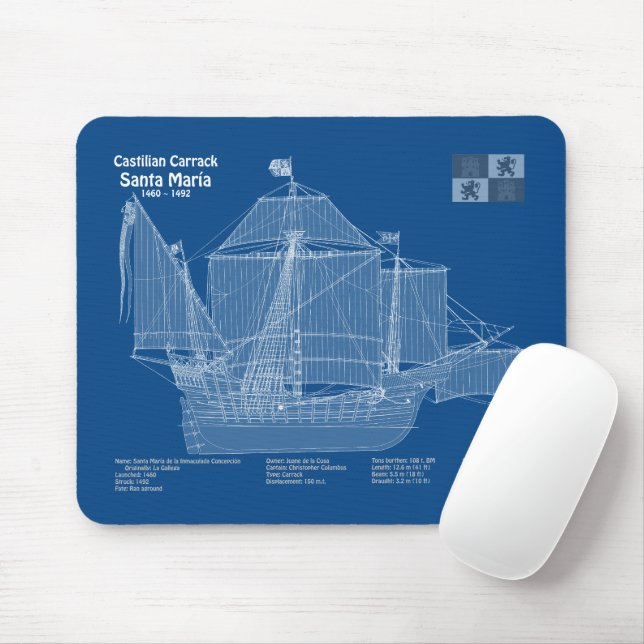 Santa Maria - Pläne für Schiffskonzepte ABD Mousepad (Mit Mouse)