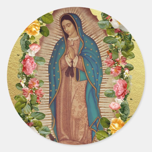 Santa Maria, Virgen de Guadalupe Mother Mary Roses Runder Aufkleber (Vorderseite)