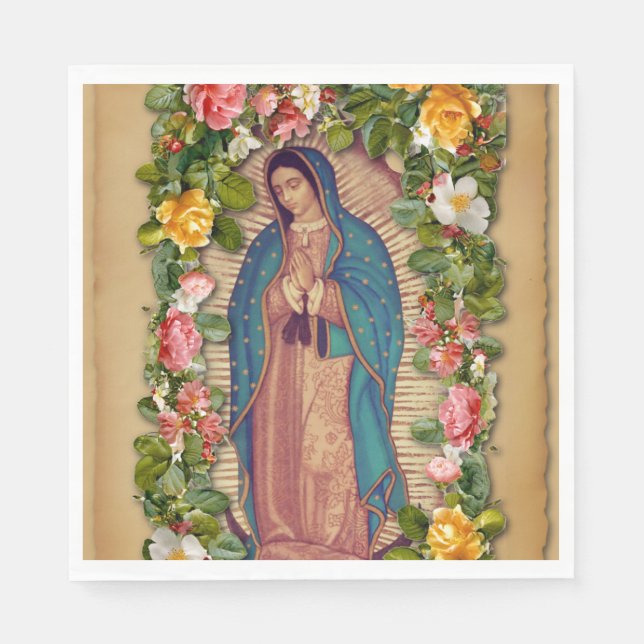 Santa Maria, Virgen de Guadalupe Mother Mary Roses Serviette (Vorderseite)