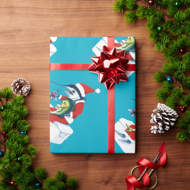 Santa Marlin auf Türkis Geschenkpapier (Feiertagsgeschenk)