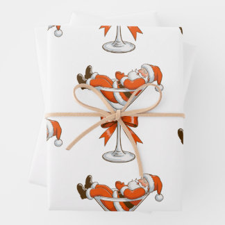 Santa Martini Coquette Girly Christmas Bow Festiva Geschenkpapier Set