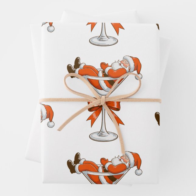 Santa Martini Coquette Girly Christmas Bow Festiva Geschenkpapier Set (Beispiel)