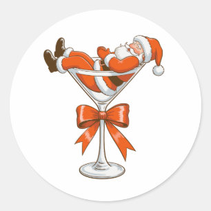 Santa Martini Coquette Girly Christmas Bow Festiva Runder Aufkleber