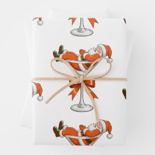 Santa Martini Kokette Mädchenhaft Weihnachtsbogen  Geschenkpapier Set