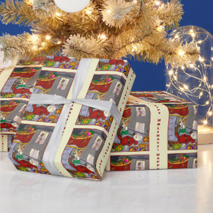 Santa Meeting Frau Santa Yellow Packaging Paper Geschenkpapier