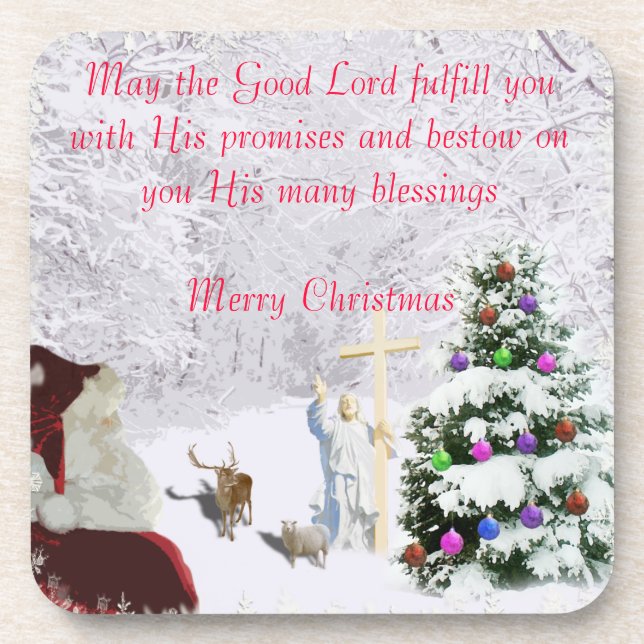 Santa Meets Jesus Getränkeuntersetzer (Vorderseite)