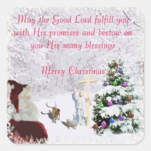 Santa Meets Jesus Quadratischer Aufkleber