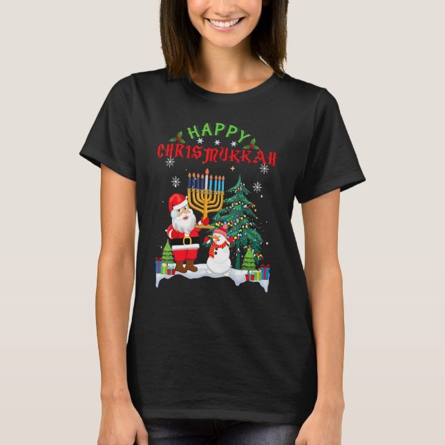 Santa Menorah Christmukkah X Mas Christmas Hanukka T-Shirt (Vorderseite)