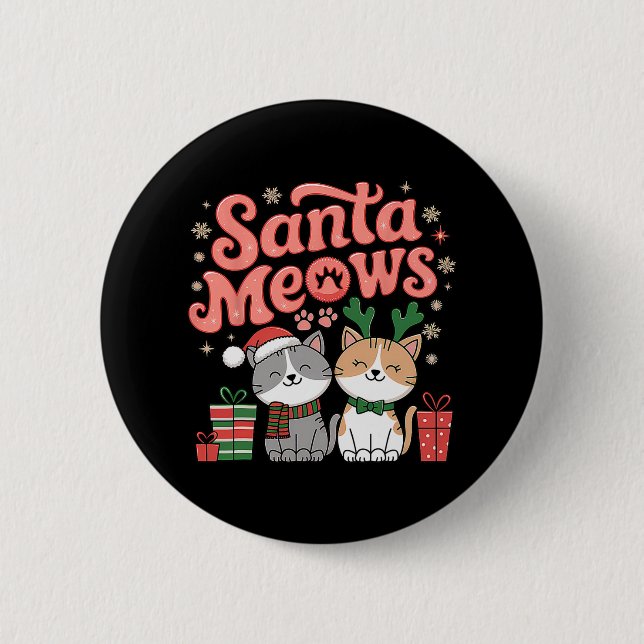 Santa Meows Niedliche Weihnachtskätzchen Weihnacht Button (Vorderseite)