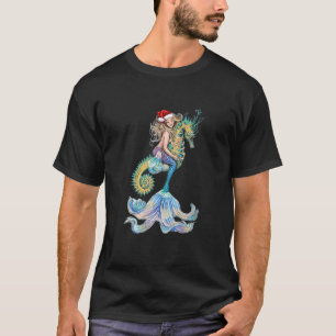 Santa Mermaid Ride Seepferd Weihnachten Weihnachte T-Shirt