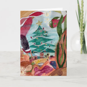 Santa Mermaid Weihnachtskarte Feiertagskarte