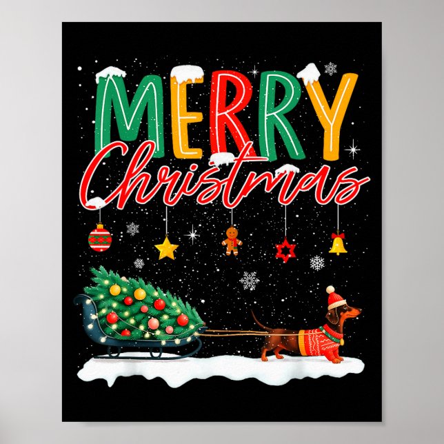 Santa Merry Christmas Dachshund Sleigh Dog Lover X Poster (Vorne)